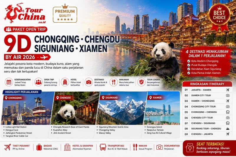 Paket 9D Chongqing Chengdu Siguniang by Xiamen Air