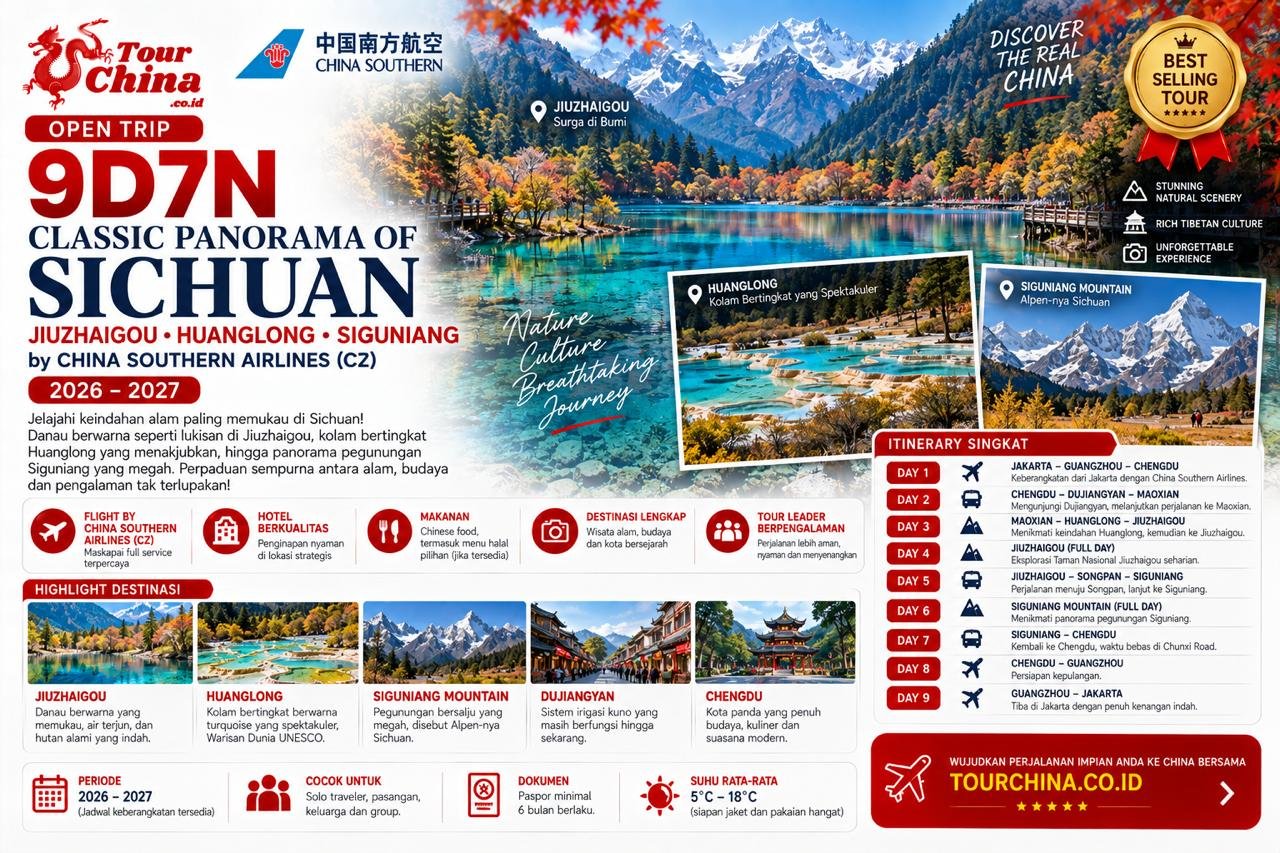 Paket Open Trip 9D7N Classic Panorama of Sichuan