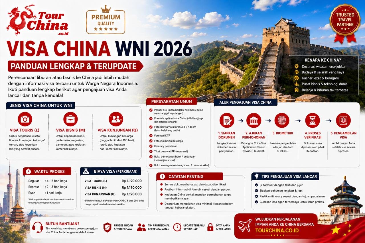 Infografis panduan lengkap visa China untuk WNI 2026 oleh TourChina